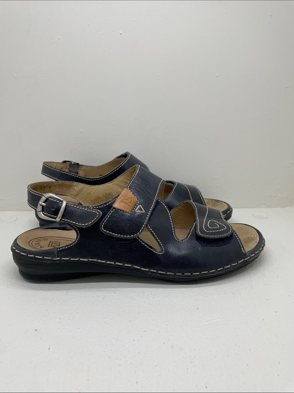 Josef Seibel Navy Leather Adjustable Slingback Sandals